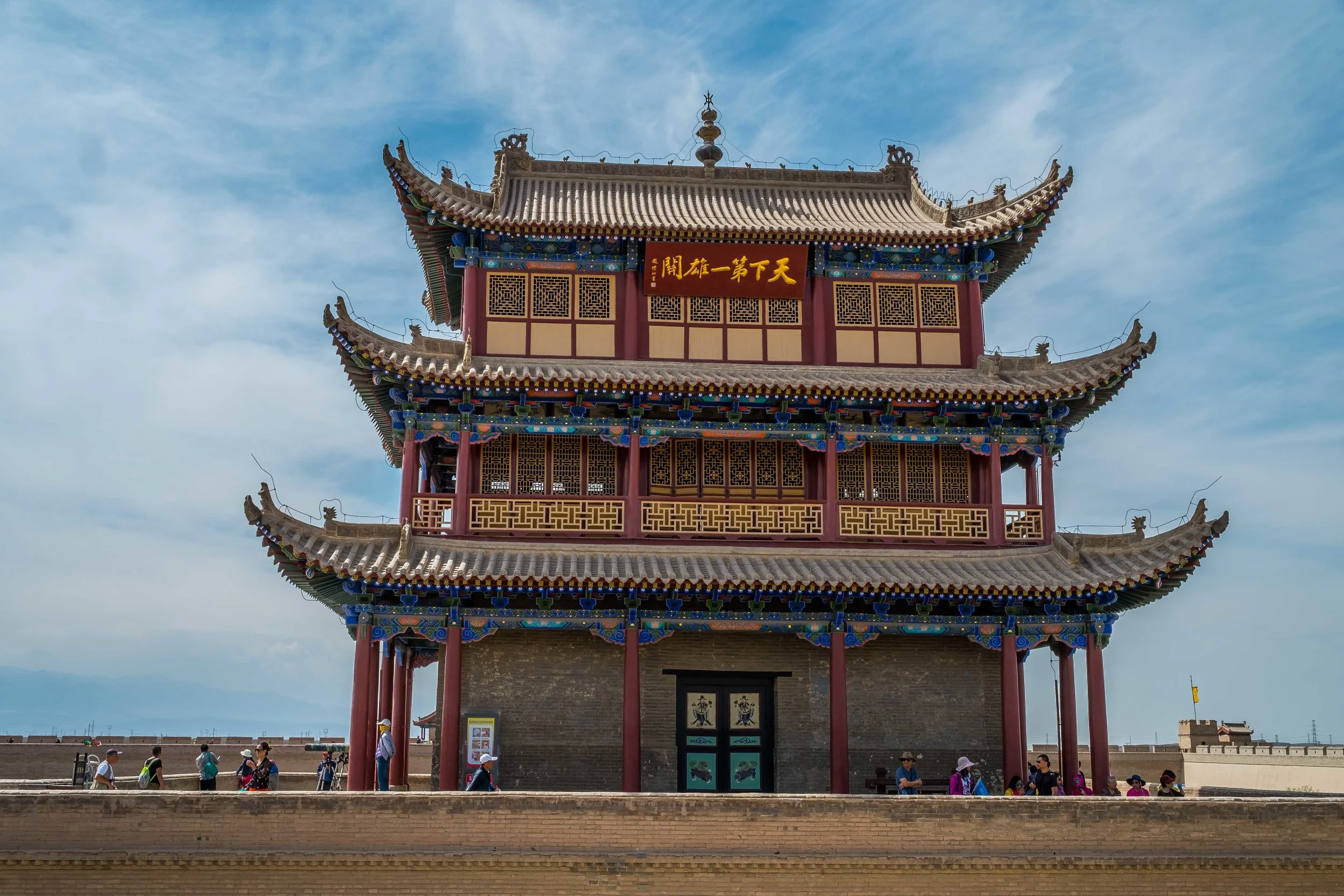 Impressive tower sits on top of the fort. Jiayu Pass