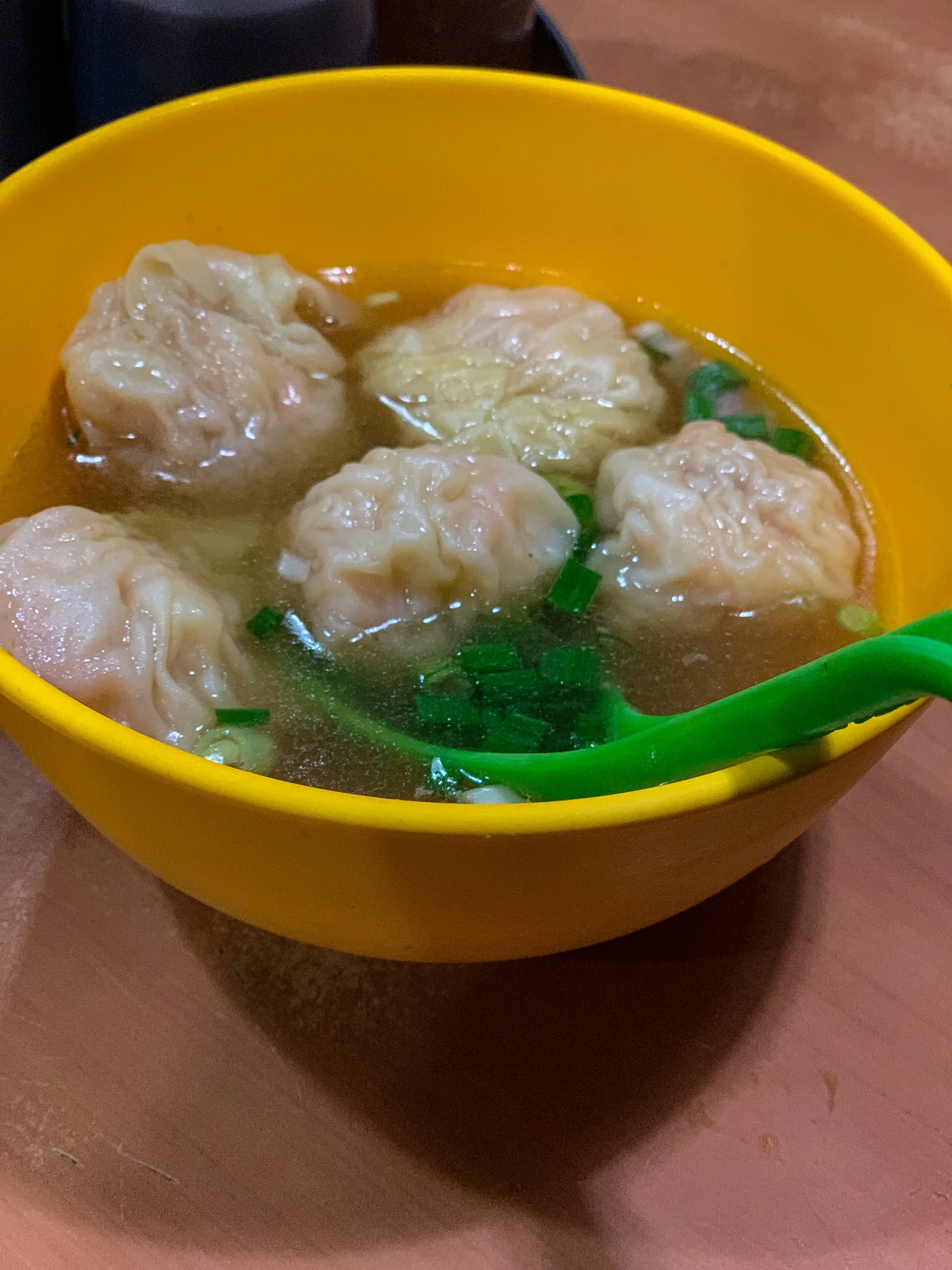 My first bowl of wonton on arrival, during a short break in the football