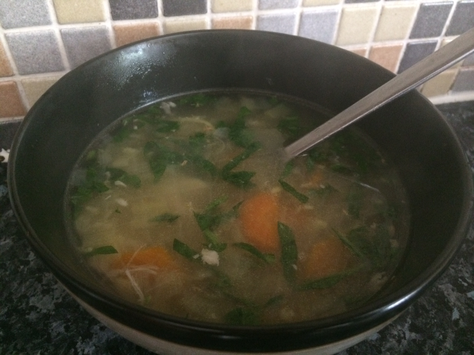 Clear Chicken Soup with Ginger and Bay leaf