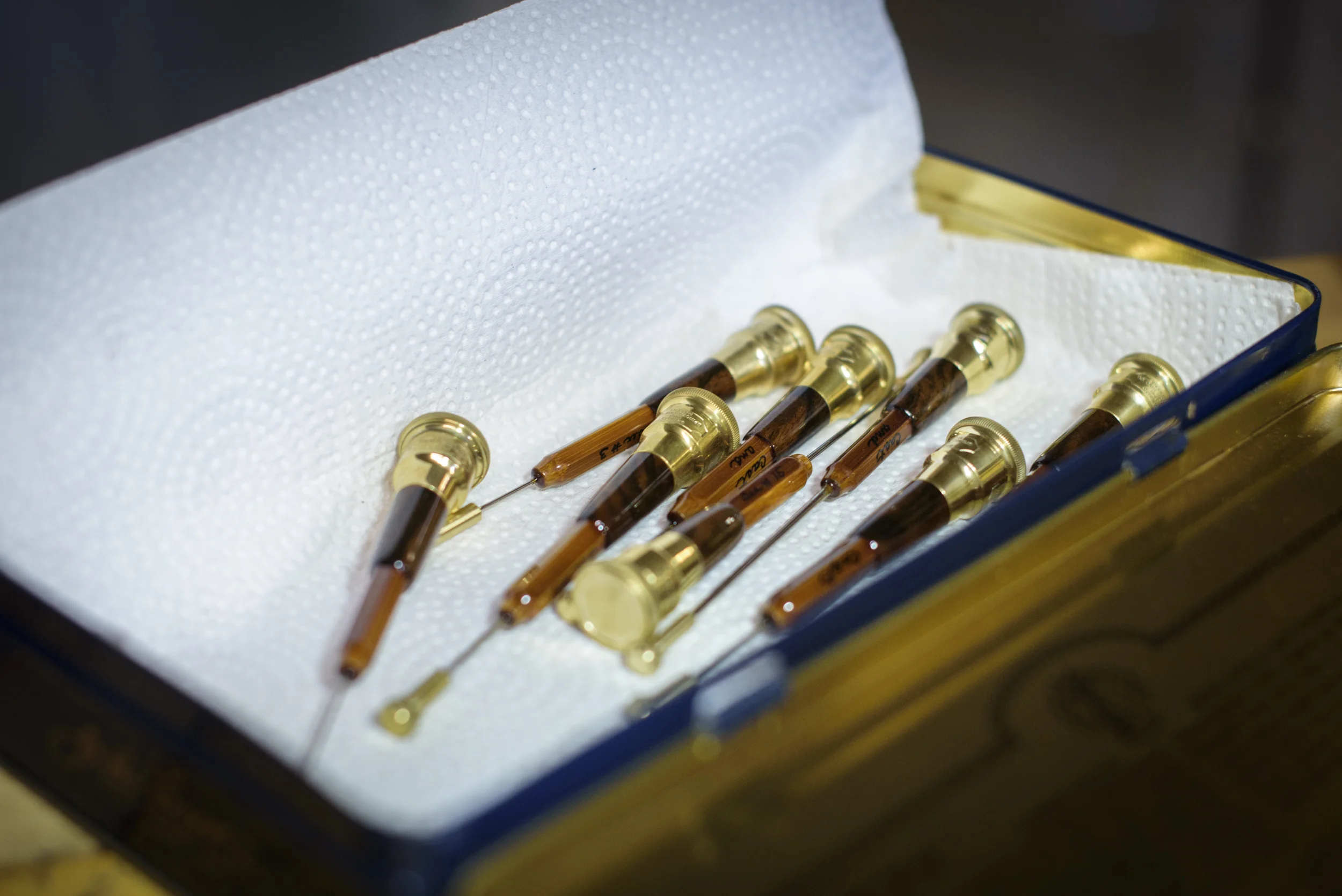 Fly tying tools, made from an old bamboo rod and gun stock material.