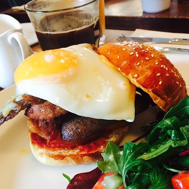 Breakfast of champions - egg, veal, bacon and sausage on a brioche bap - #yummy #unioncafe #copenhagen