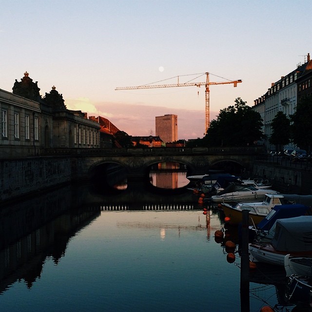 #christiansborg and the #moon in the #canal - #copenhagen #reflections #sunset #vscocam