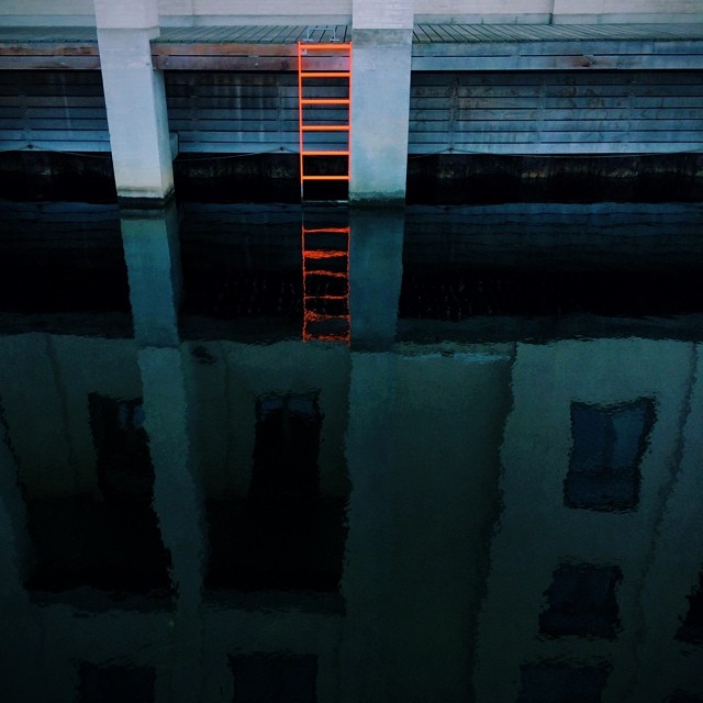 Lumo #ladder - very inviting deep #blue water of a hot day in #copenhagen - #docks #orange #reflections