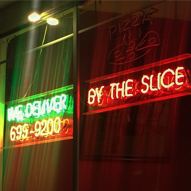 "we deliver by the slice" - surely that can't be very efficient - #pizza #sign #typography #funny