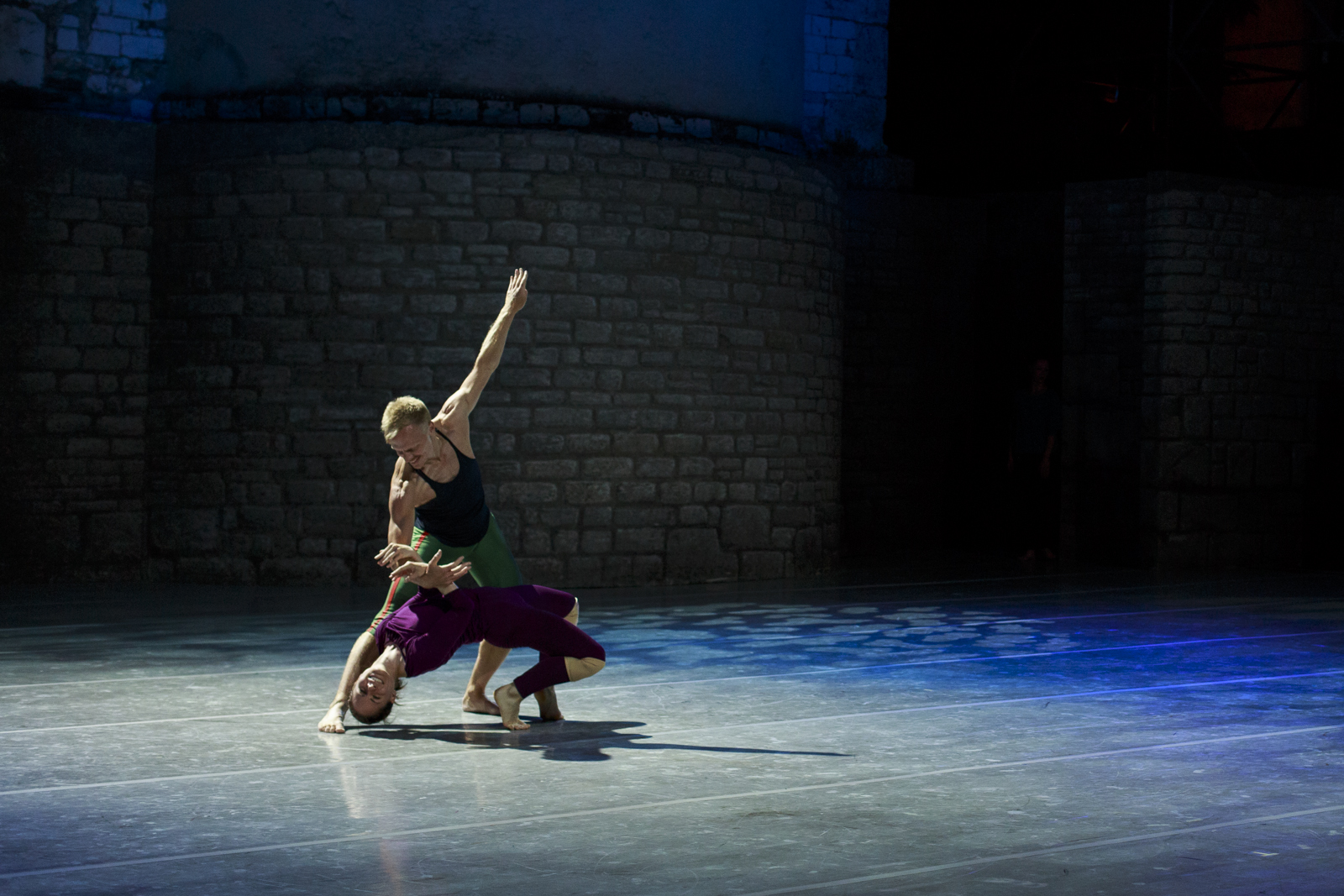 MIchael Trusnovec and Eran Bugge in rehearsal for Paul Taylor's Airs at the Teatro Romano in Spoleto, Italy.