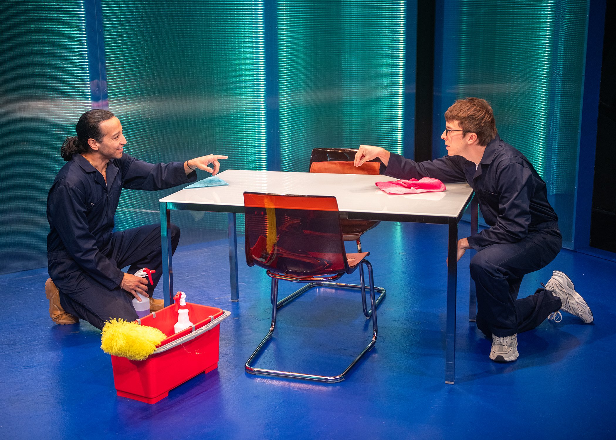   Caleb Cabrera, Nicholas Renee Rodriguez.   Scenic Design by Maya Linke  Lighting and Projection Design by Spense Matubang  Costume Design by Alice Ruiz  Sound Design by Chris Sauceda  Photograph by Lois Tema 