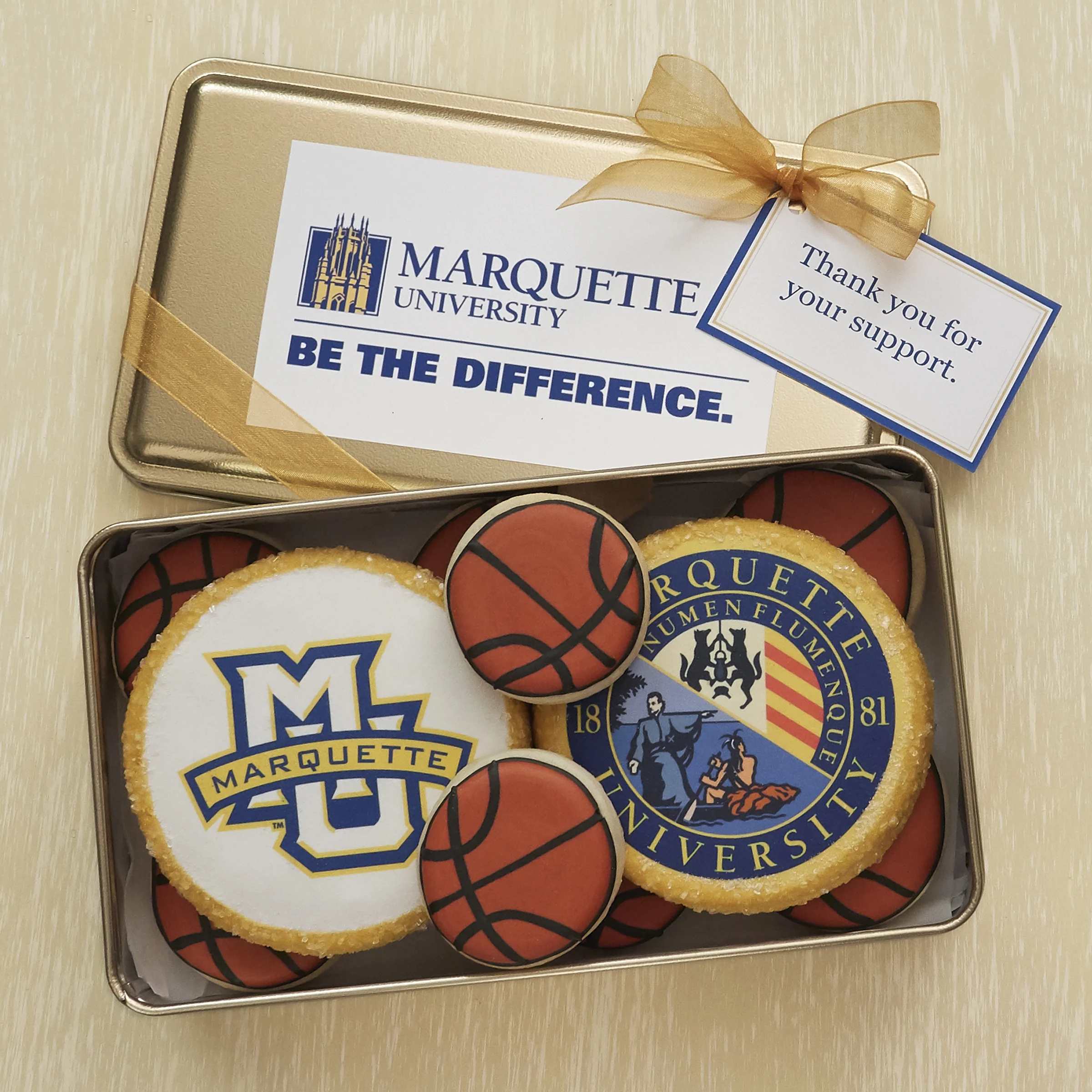 Our custom sugar cookies will make a long lasting impression when they arrive in their very own custom tin proudly displaying your logo.
