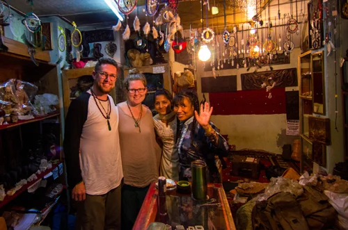 Ben, Mikayla, Pooja and Meena in her shop