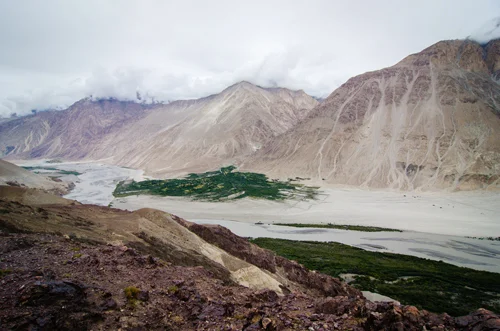 Shyok River with Karakoram Range in the background