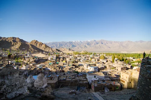 View of Leh, with deteriorating structures of Old Town in the foreground