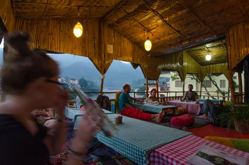 Krishna Cafe, over looking the Ganges - a typical evening in Rishikesh