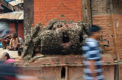 Coin covered log for the toothache god