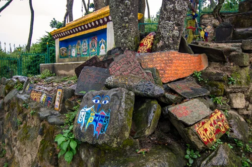 Mani wall at the bottom of the staircase