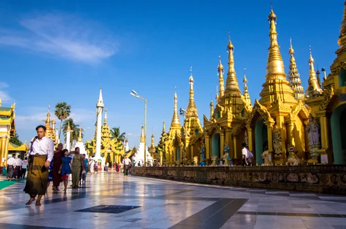 Walking the perimeter of the pagoda. It was one of the only Buddhist monuments we have seen where people weren't moving strictly clockwise around it, which felt strange to us.