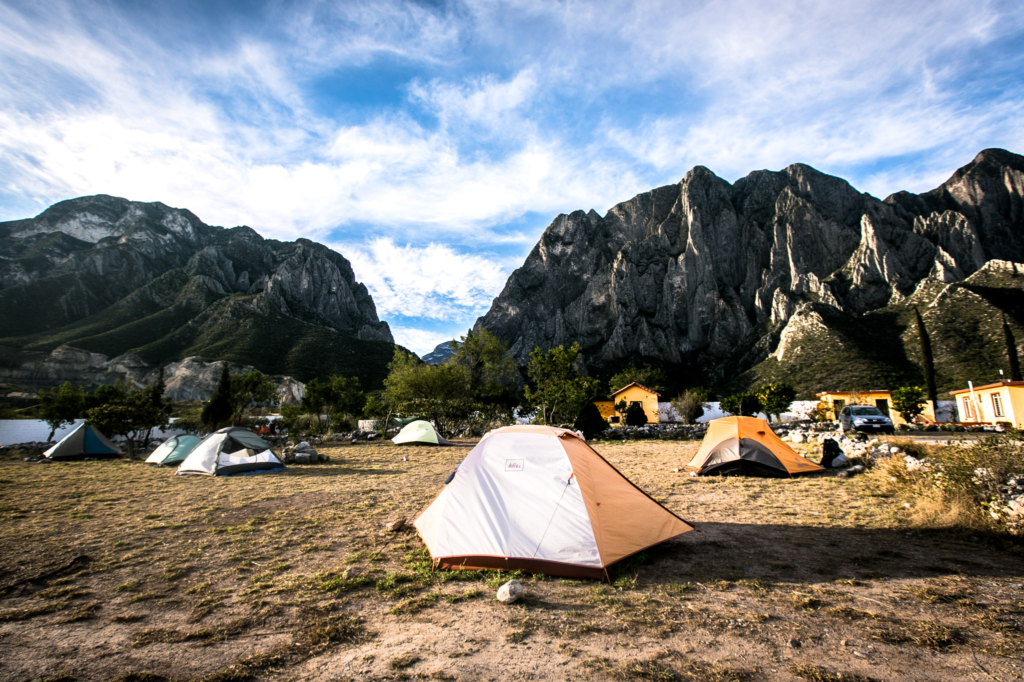 Rancho El Sendero offers quiet and beautiful views of the canyon where you can set up your tent, rent a room, a whole house, or a bed in the hostel. One thing El Potrero Chico doesn't lack is options.