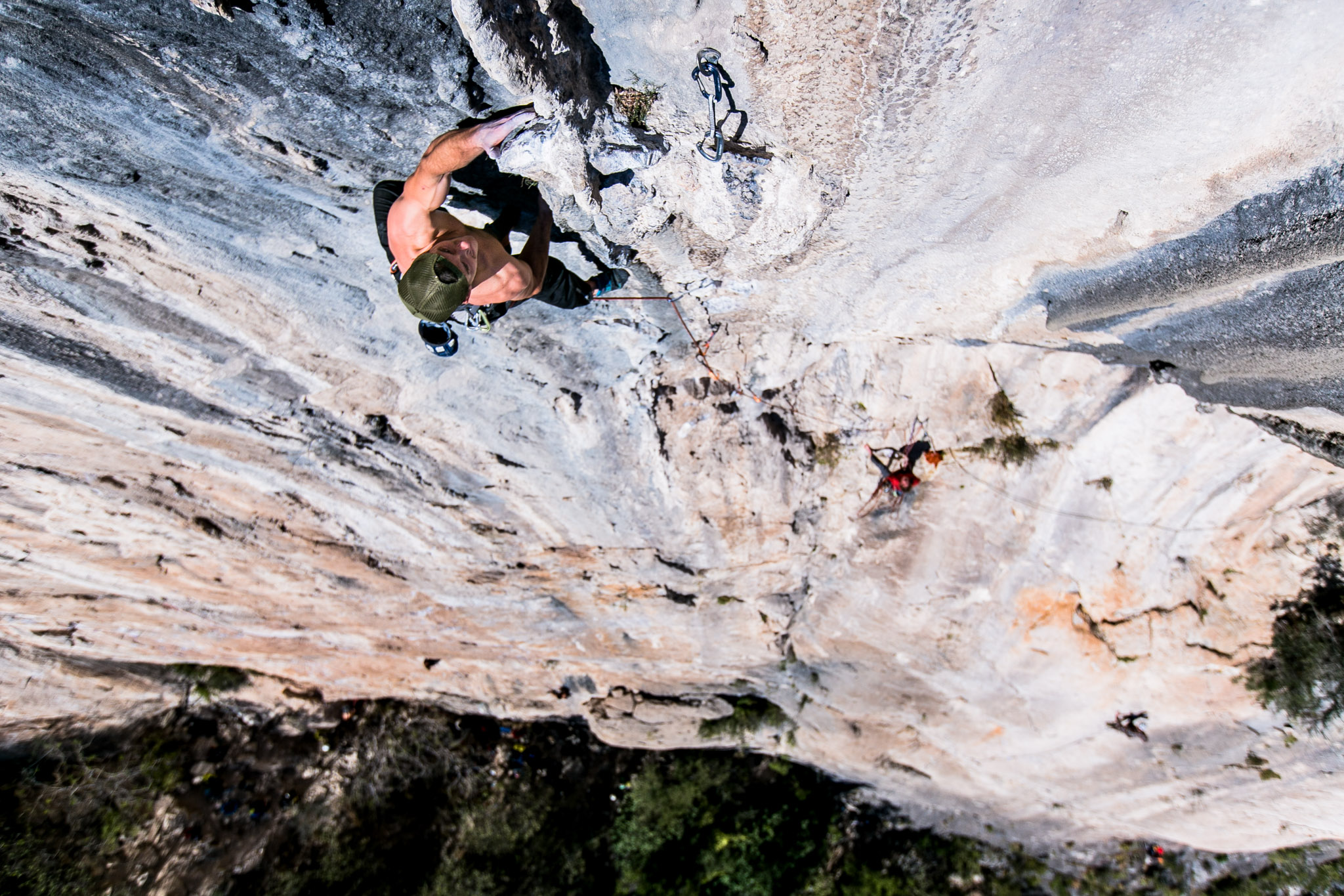 Sean, pulling on tufas on the classic Celestial Omnibus, 5.12a.