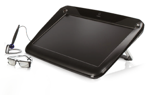 zSpace with glasses and stylus. Tracking sensors are in the top corners.