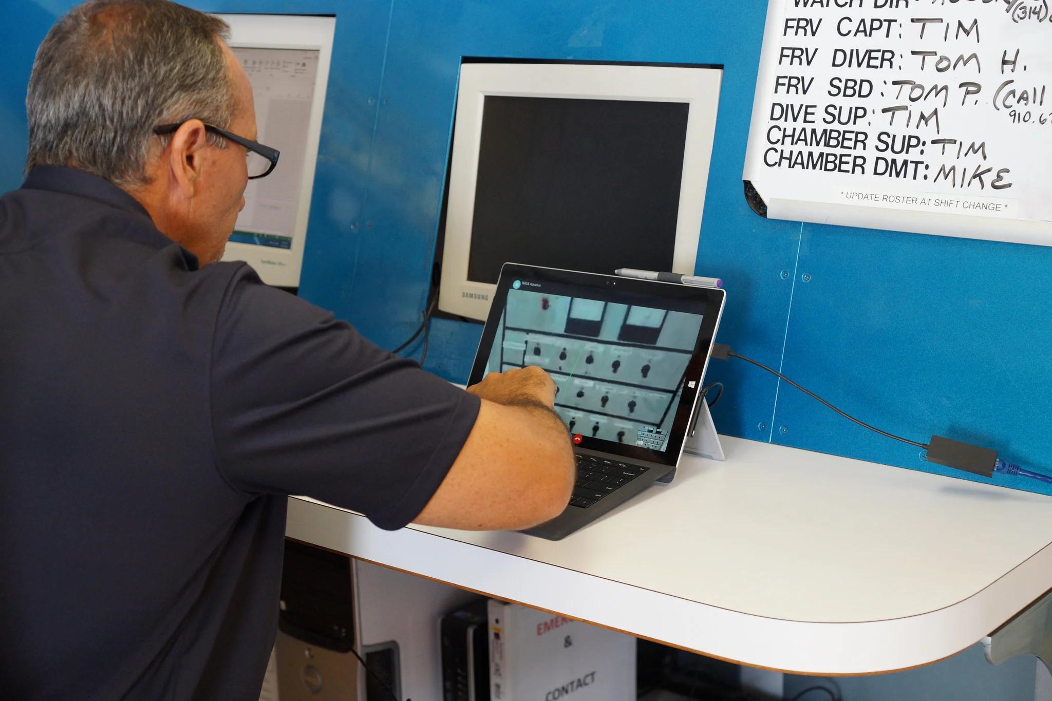 Aquarius Director Roger Garcia leading Luca Parmitano through the maintenance task shown at the top of the page. &nbsp;Using Skype, Roger could talk to Luca as if on a normal videoconference, but could also draw annotations into Luca's world to make…