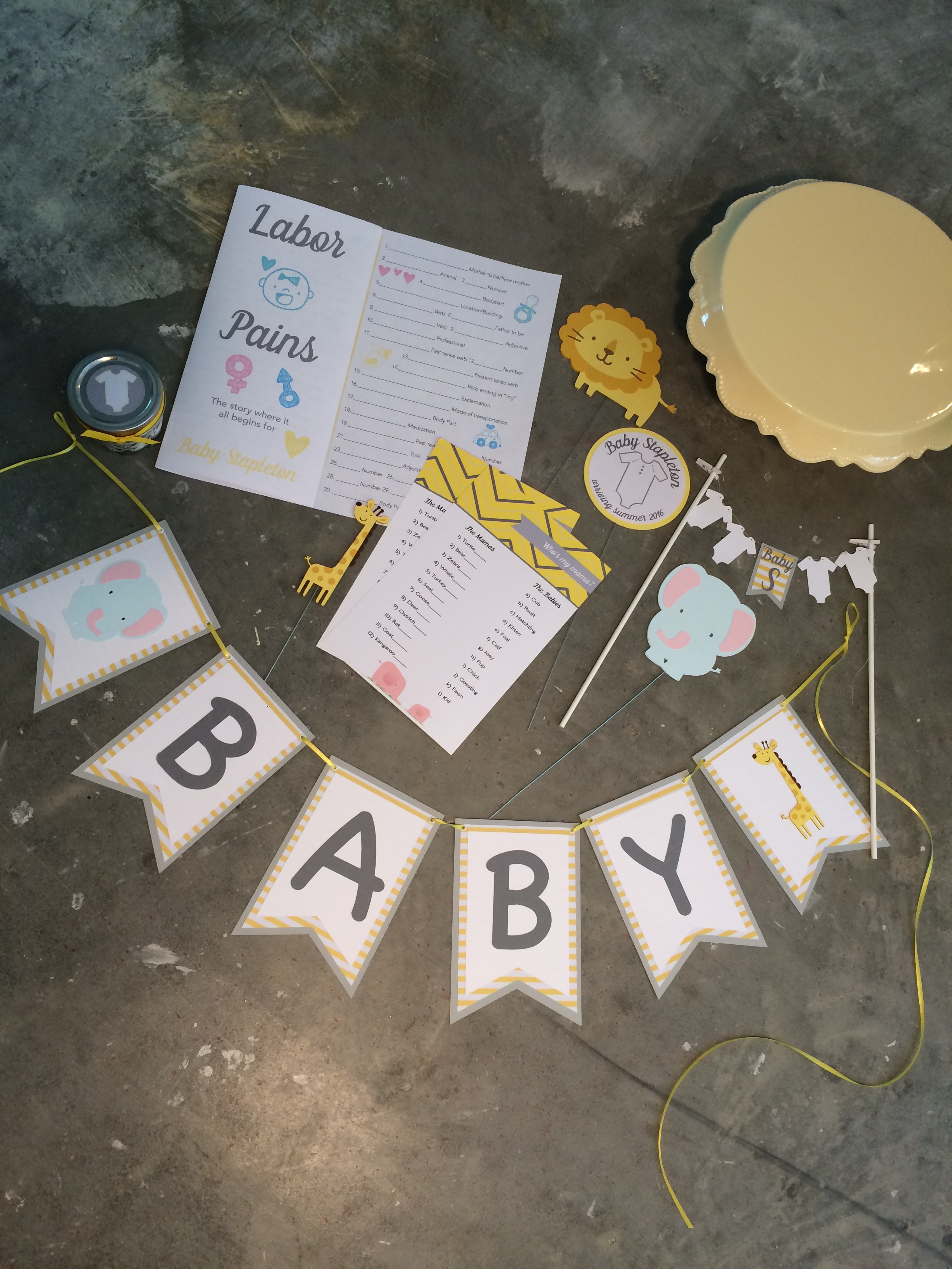 Collection of Baby Shower Banner, Toppers & Game