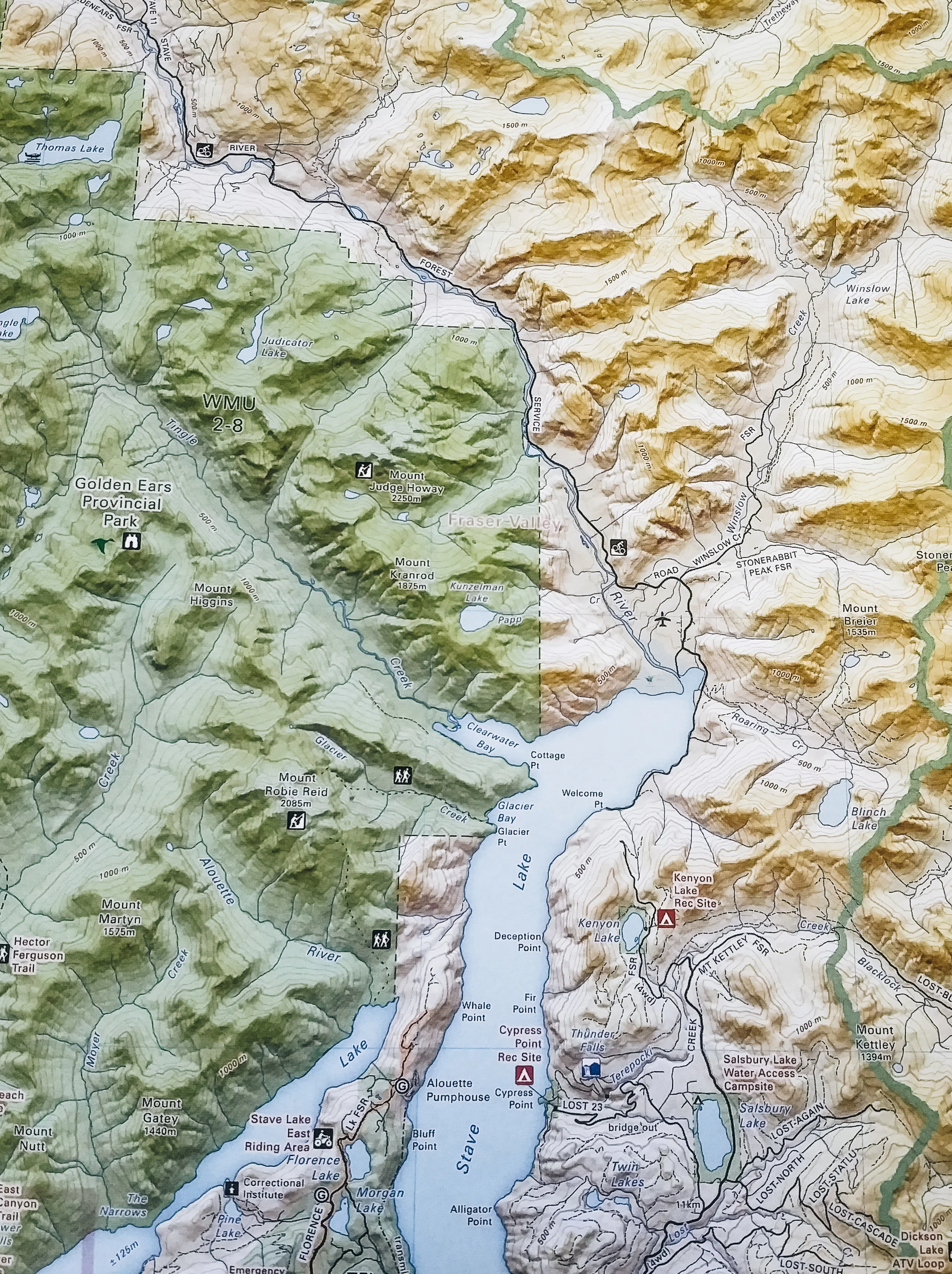 Uh oh. The Stave Lake FSR appears to be standing on its own at the end of the lake. 