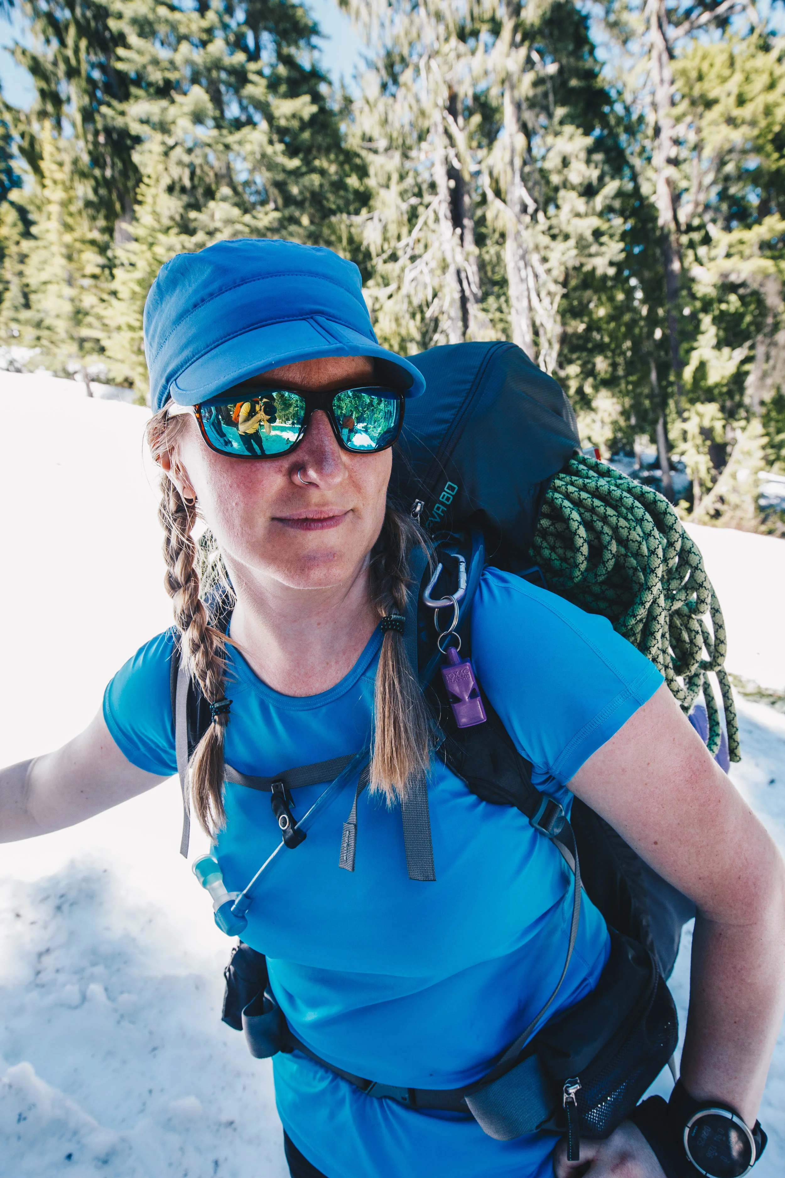 Practicing my hand at alpine portraits. In here, Jill looks at nothing in particular while I admire the curve of my lens in her glasses. She also is rocking a coil job worth admiring.