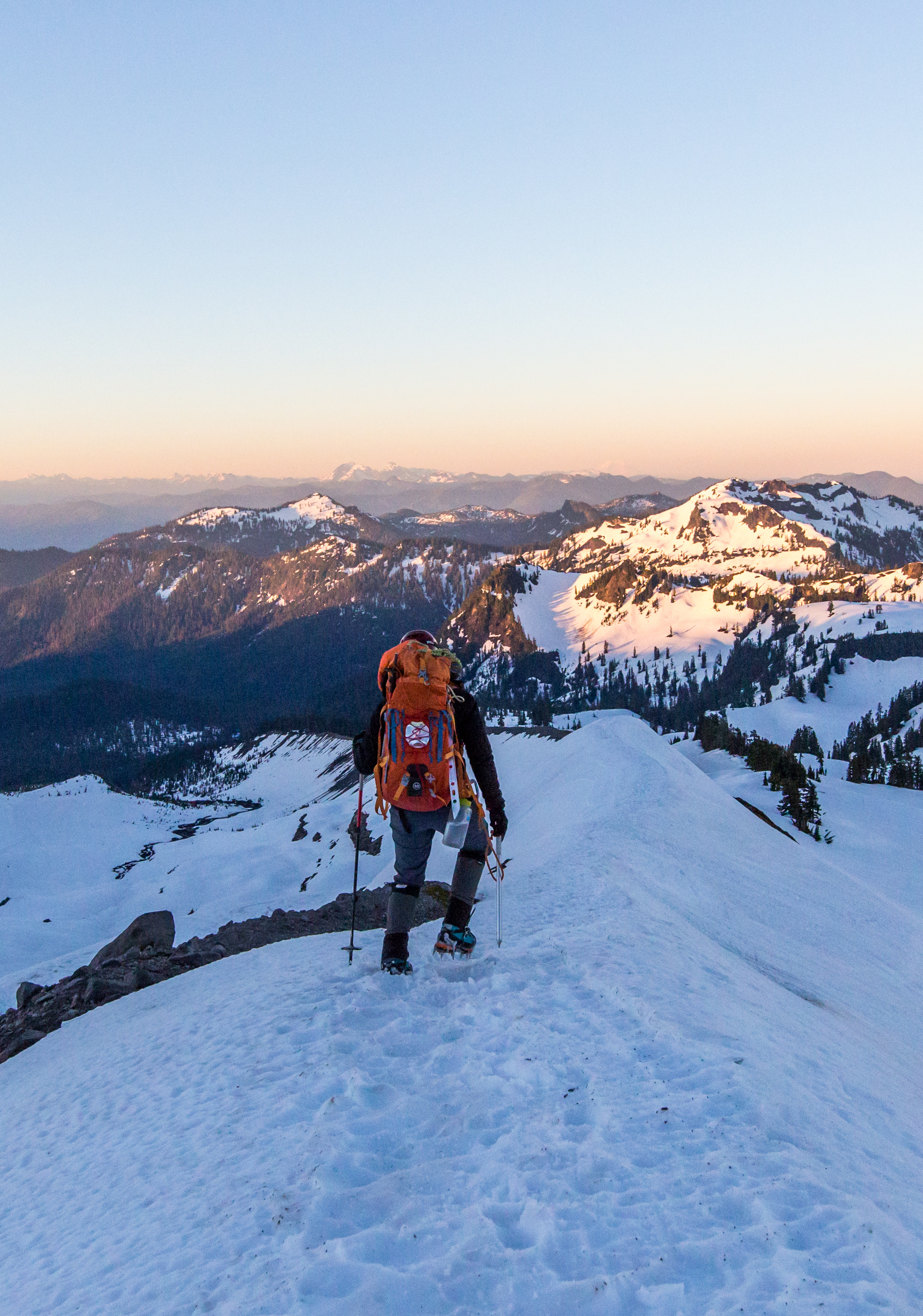 Noping out of the glacier. Making your way down after a failed summit attempt is always a little depressing, but with temperatures like these, better be safe than sorry.