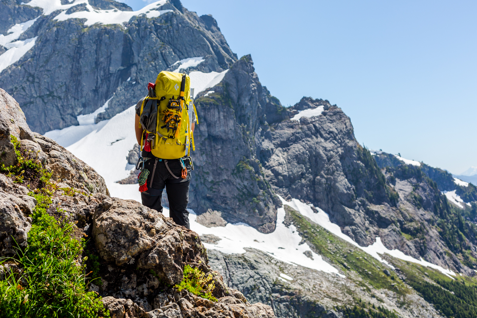 The classic "videogame item seller look". One of the advantages of carrying all your sharp tools and screws ON your pack, as opposed to IN it, is that the clinking will alert all bears of your presence; no need for a bear bell. It also won't tear your pricey pack to shreds, which is nice.