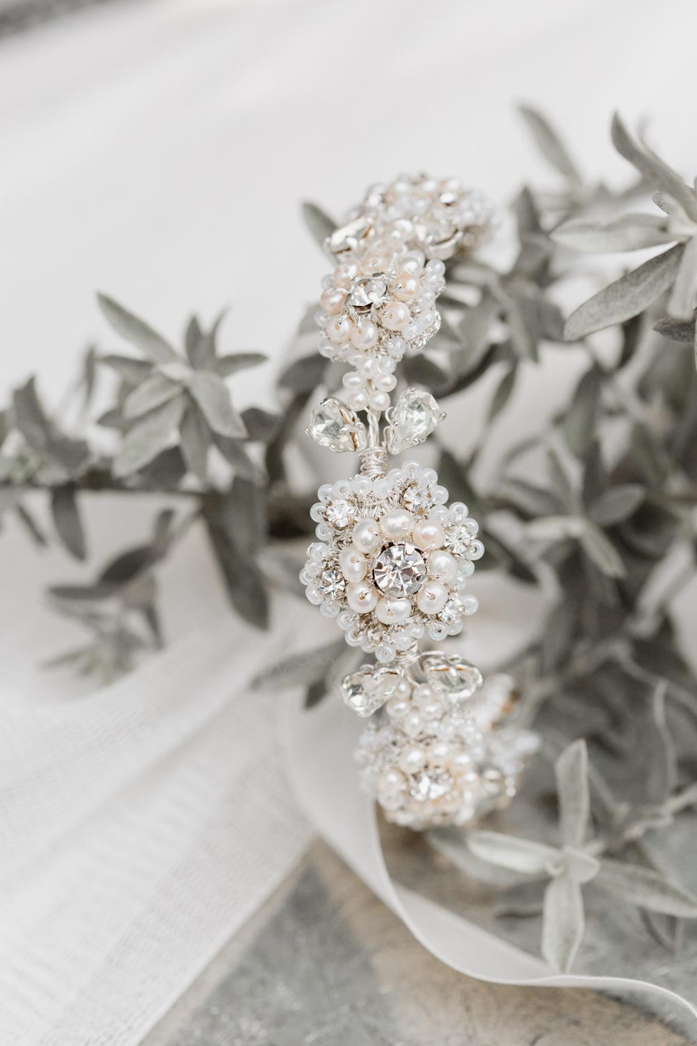 Gardenia Bridal Bracelet | Floral Lace, Pearl & Crystal Wedding Cuff with Ribbon Ties