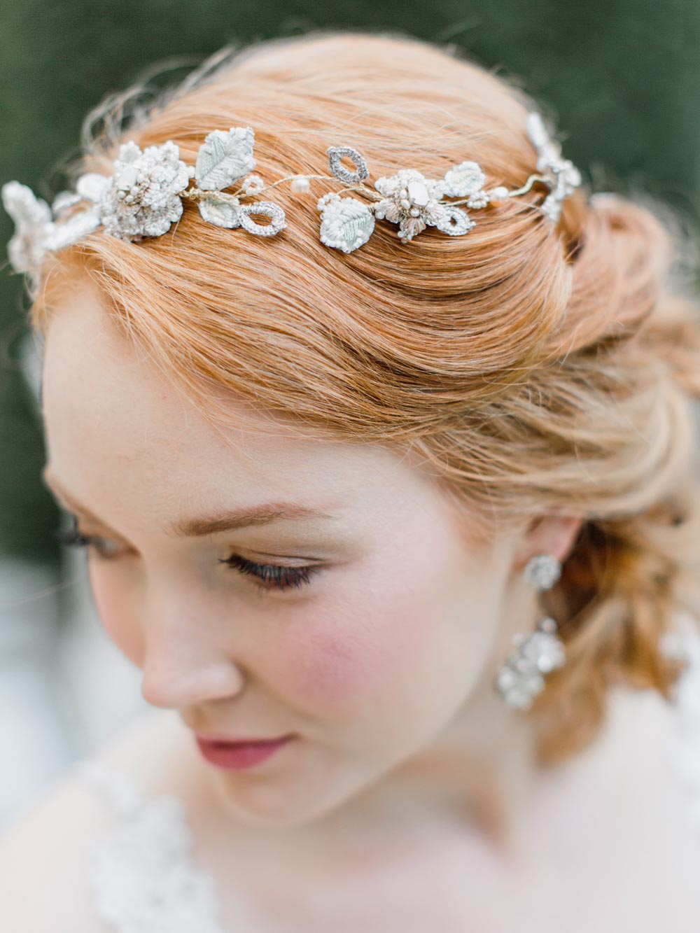 Blush Rose Couture Bridal Tiara with Gold & Pearl Accents