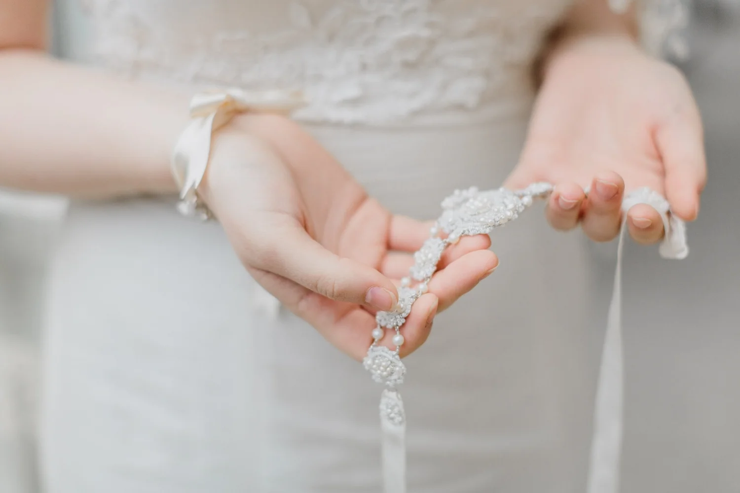 Luxury Wedding Sash | Couture Lace Bridal Belt | Cream Lace & Pearl Embellishment
