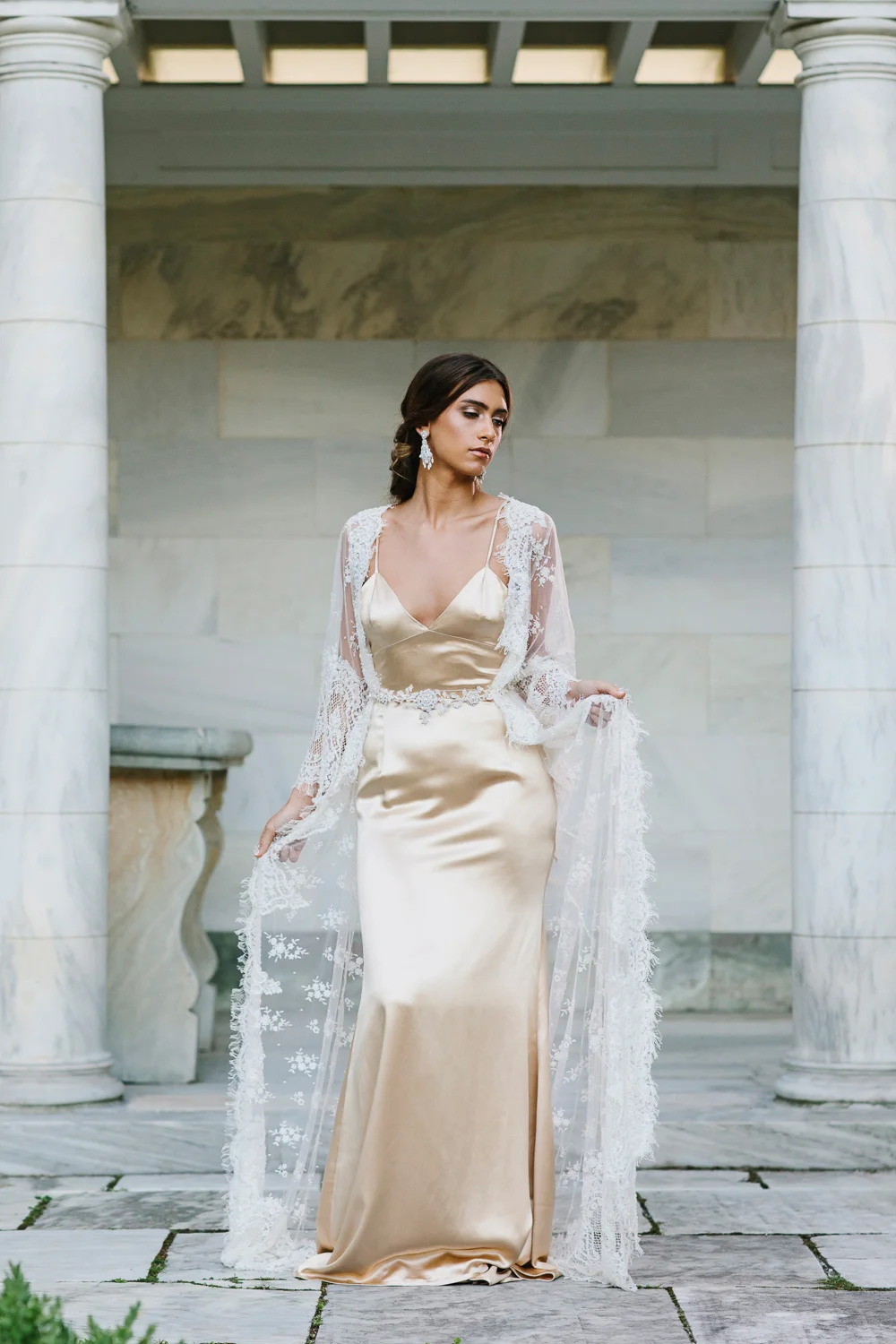 Champagne, Silver, and Ivory Wedding Sash with Beaded Lace