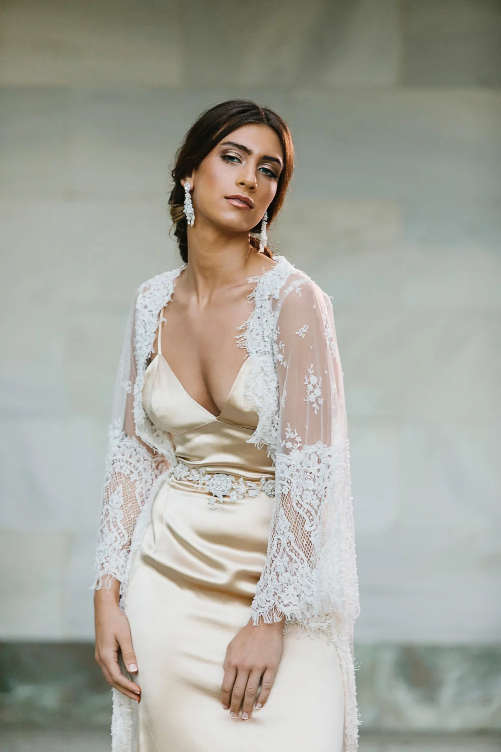chinese dress ladies A-Line Champagne Lace Appliqued Gold Sash Cap Sleeves Prom Dresses SWD0019