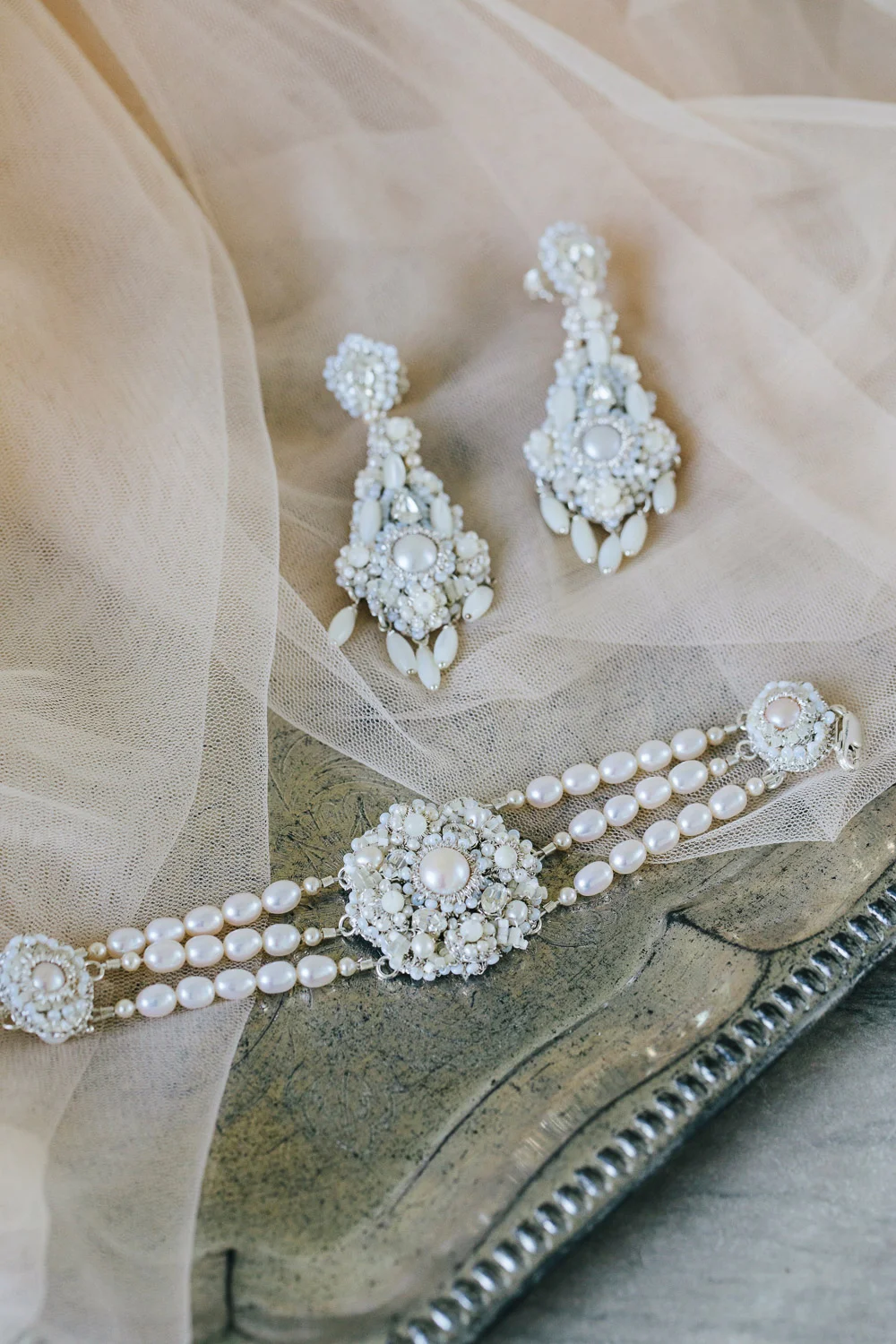 Pearl Wedding Chandelier Earrings Boho Teardrop Bridal Earrings