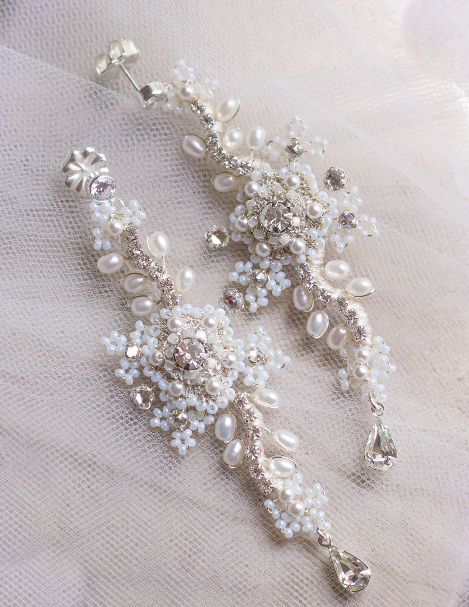 Long dangle drop wedding earrings