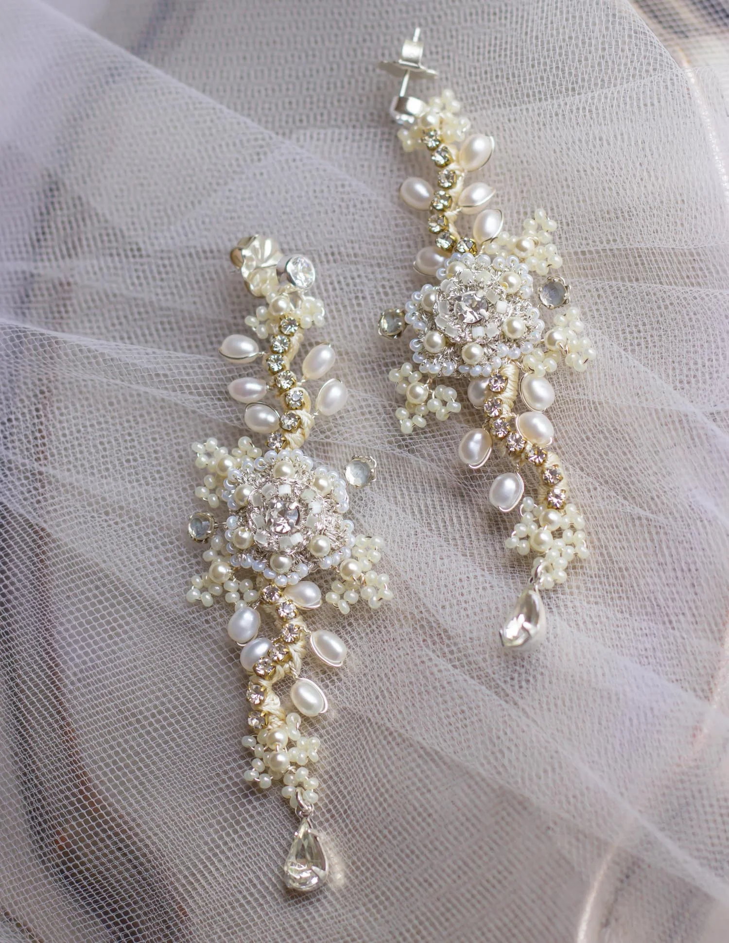 Long chandelier wedding earrings with studs
