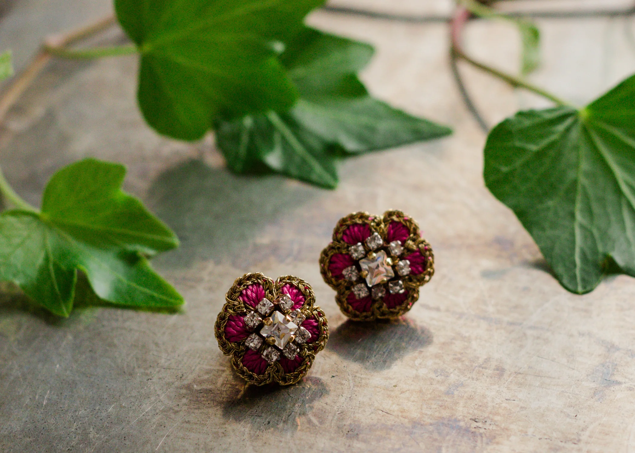 Small Flower Stud Earrings | Fuchsia Pink, Gold