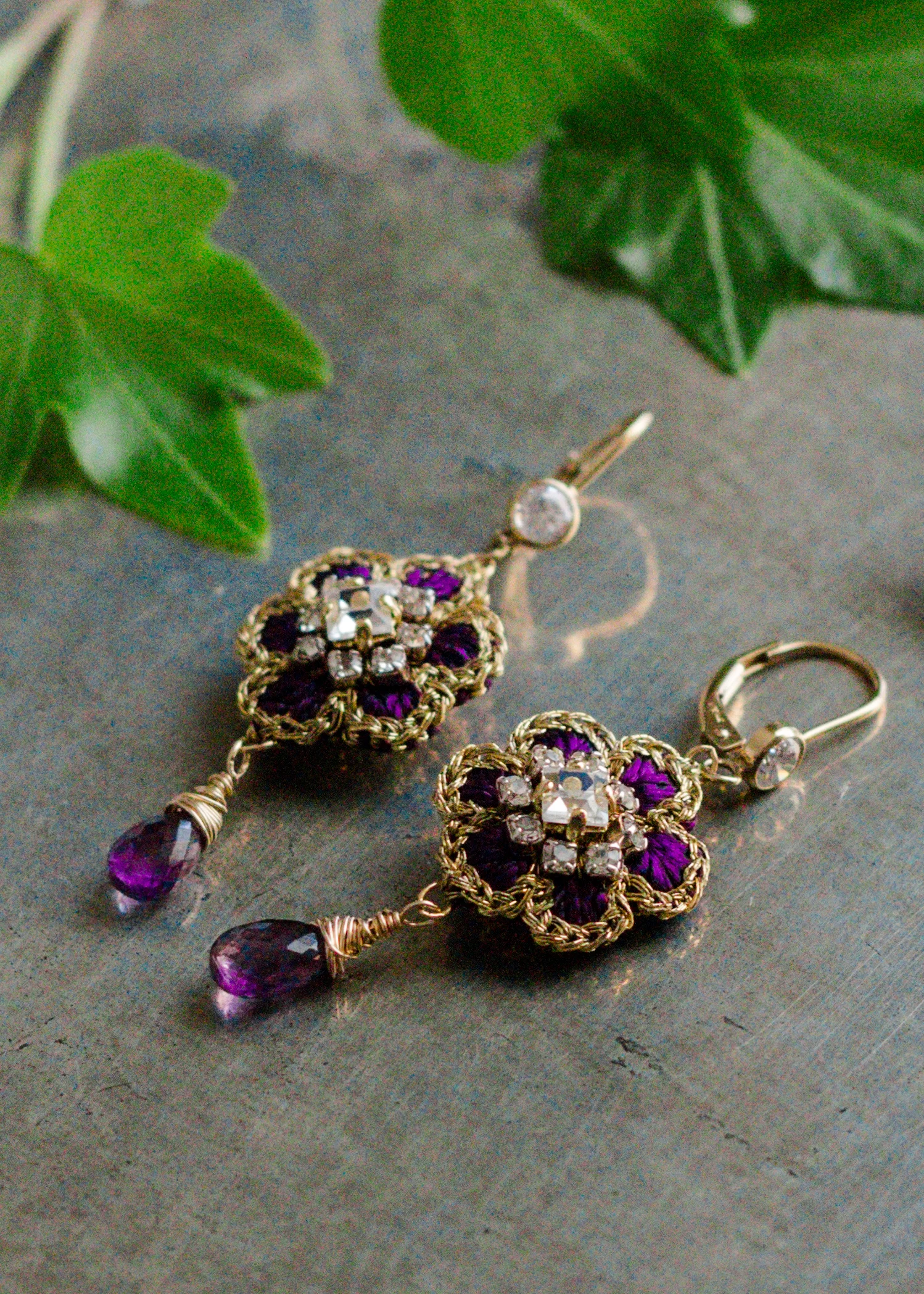 Small Flower Drop Earrings | Gold, Purple, Amethyst