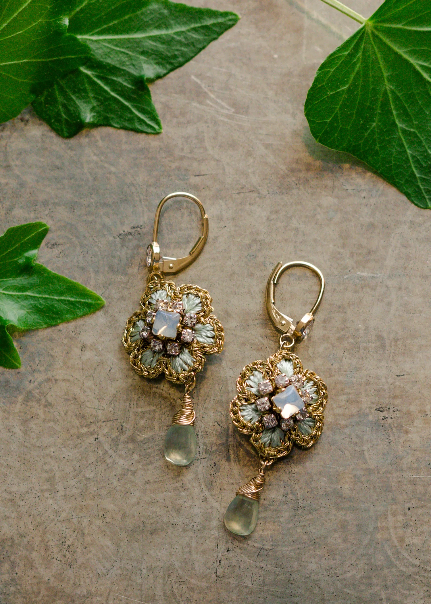 Small Flower Drop Earrings | Gold, Mint, Prehnite
