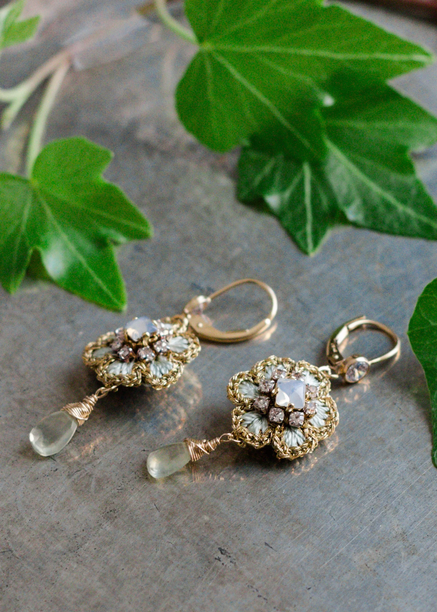 Small Flower Drop Earrings | Gold, Mint, Prehnite