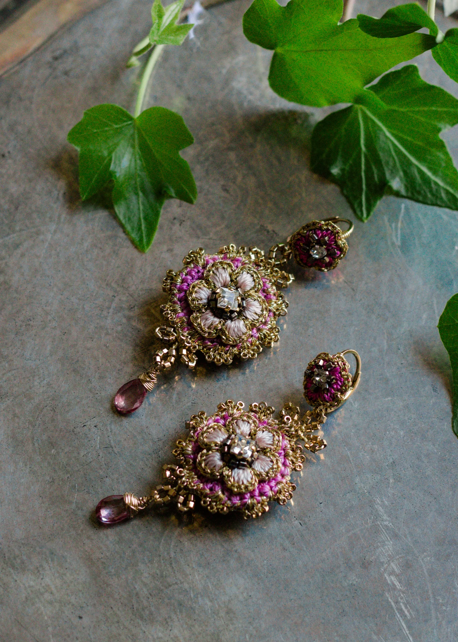Floral Statement Drop Earrings | Gold, Fuchsia, Pink Topaz