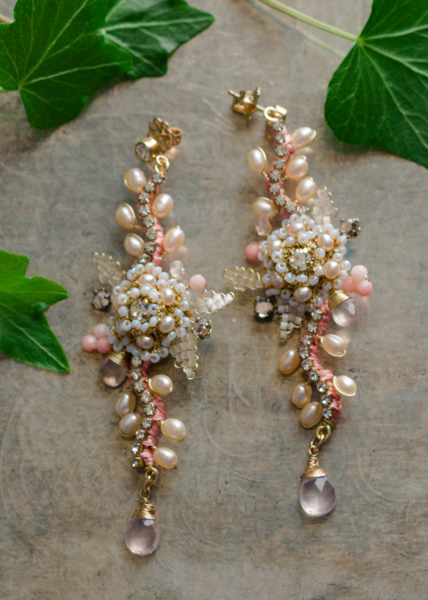 Gold tone Tassel earrings long earrings drop earrings Tassel lace earrings Pink dangle earrings Tassel earrings Long earrings