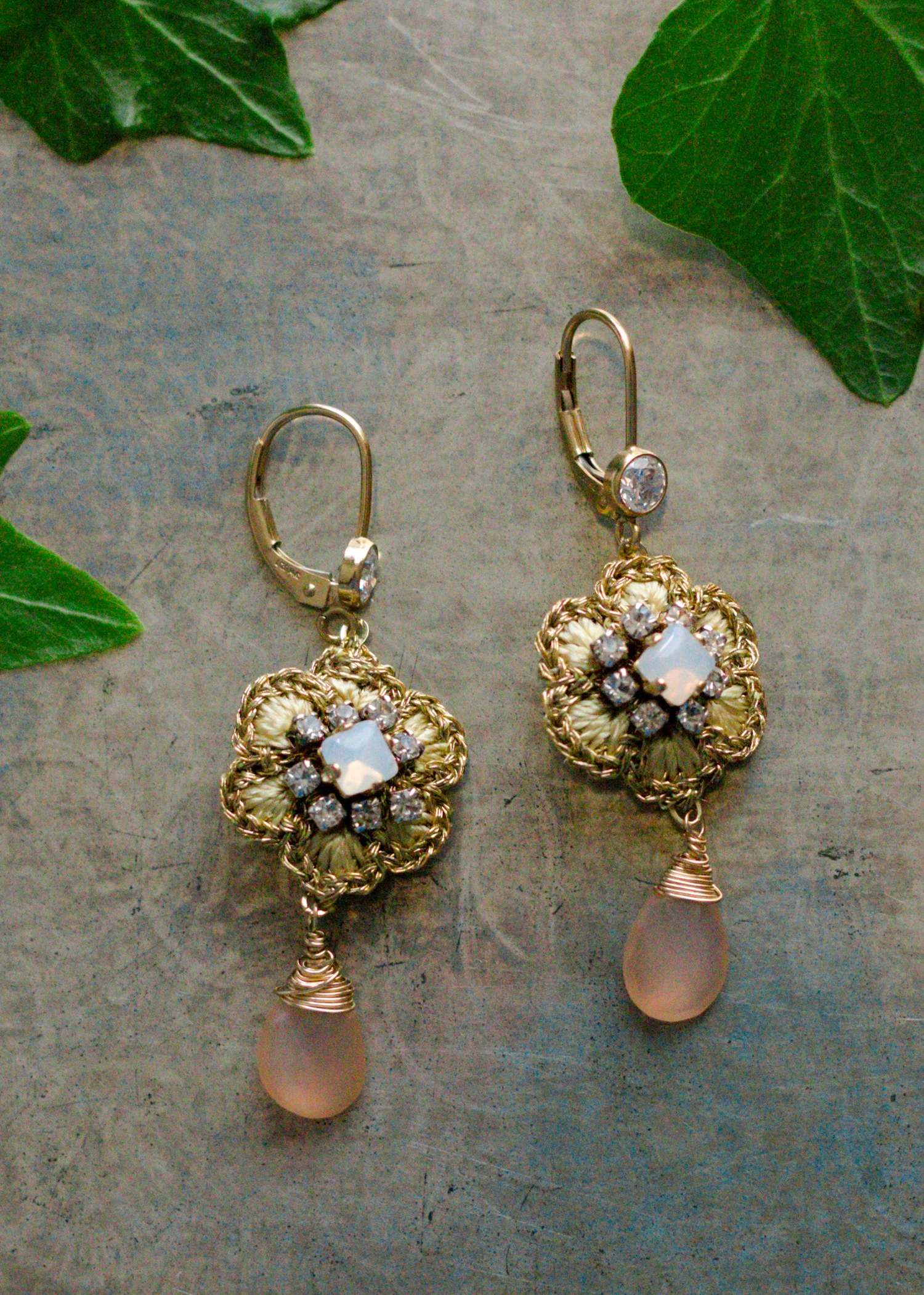 Small Flower Drop Earrings | Gold, Mustard, Moonstone
