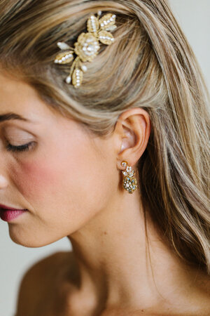 Pearl Drop Earrings with Crystal Leaf Posts