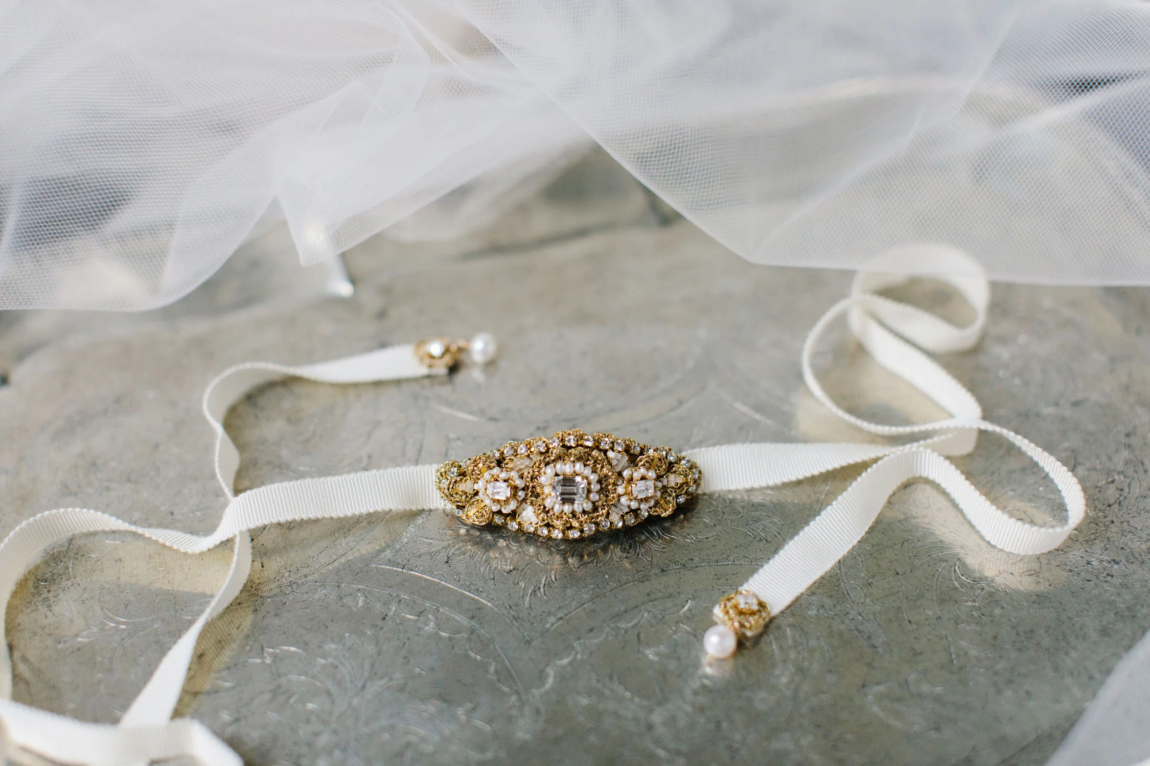 Gold Pearl Wedding Choker Necklace | Lace Bridal Choker with 