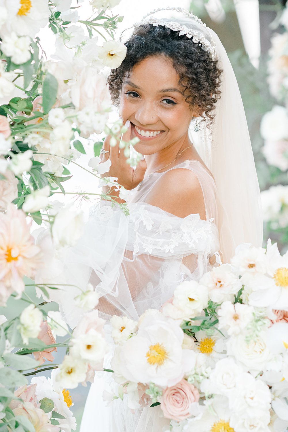 Two Tier Pearl Beaded Headband Veil