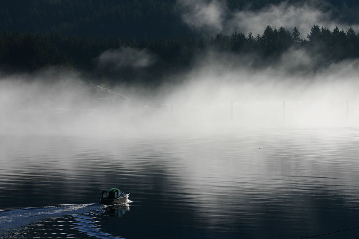 boat leaving harbor, Tahsis, Vancouver Island