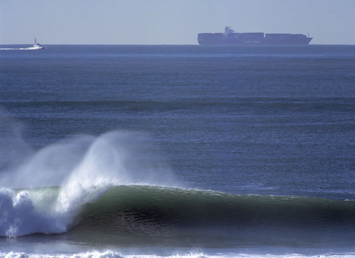 Ocean Beach with cargo ship