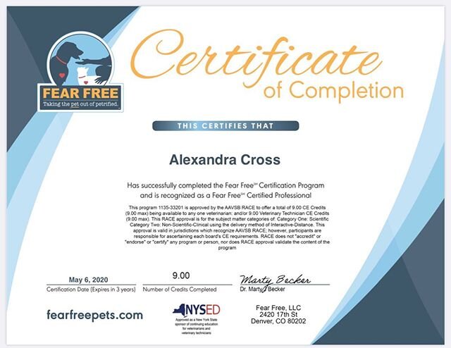 Quarantine Continued Education ✅ &bull;
&bull;
#FearFreeProfessional #ProfessionalPetCare #DogWalker #PetSitter #Westfield #WestSpringfield #QuarantineGoals #FearFreePets #WesternMass #Massachusetts #LoveMyJob #Grateful