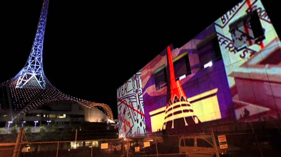 Large format projection images with Projectionteknik, for a performance by the Australian National Academy of Music Quartetthaus , on the Arts Centre Melbourne, commissioned by Arts Victoria.