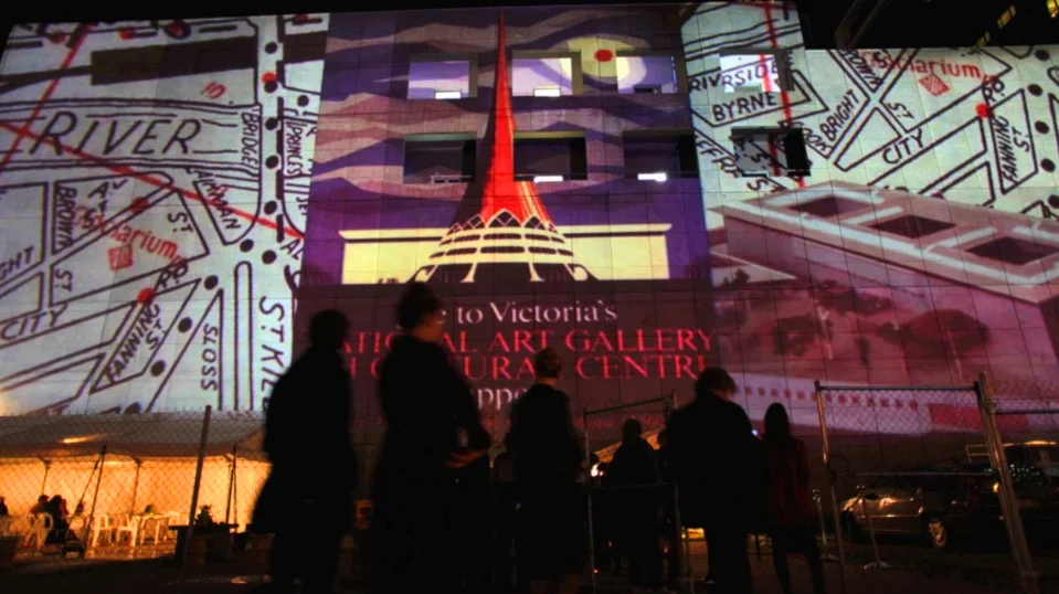 Large format projection images with Projectionteknik, for a performance by the Australian National Academy of Music Quartetthaus , on the Arts Centre Melbourne, commissioned by Arts Victoria.